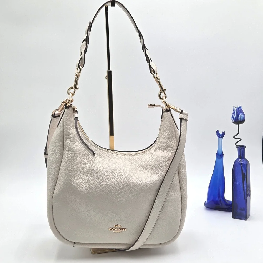 Coach Jules Hobo Bag White C9190 Pebbled Leather Shoulder Crossbody Purse